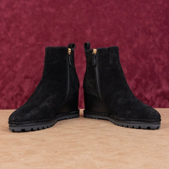 Tory Burch Women Black Suede Zip Wedge Lug Sole Ankle Boots sz 10.5 - Picture 2 of 8